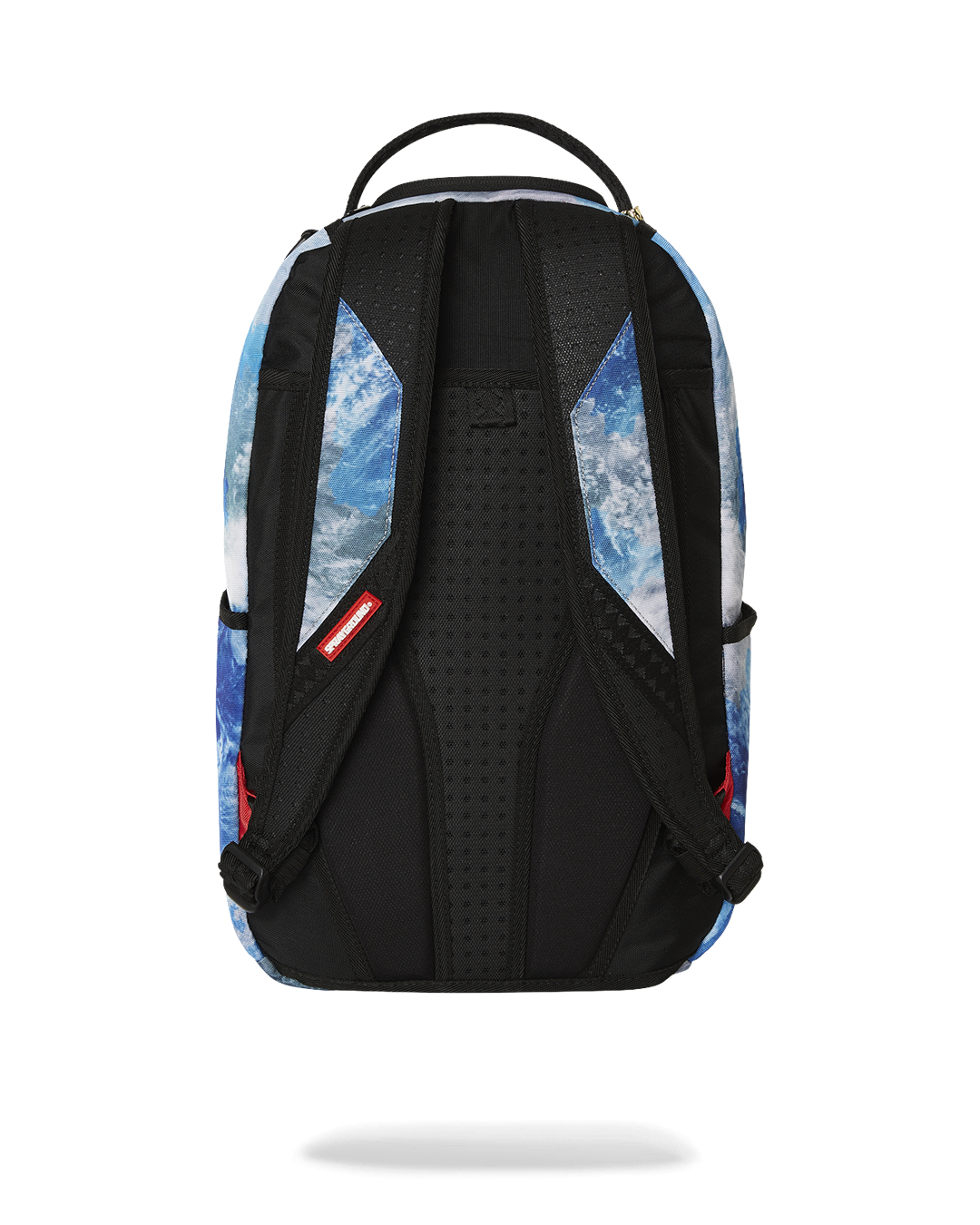 Sprayground NASA Collaboration Limited Edition Laptop Backpack from the front, showcasing its embossed design and front zipper pocket.