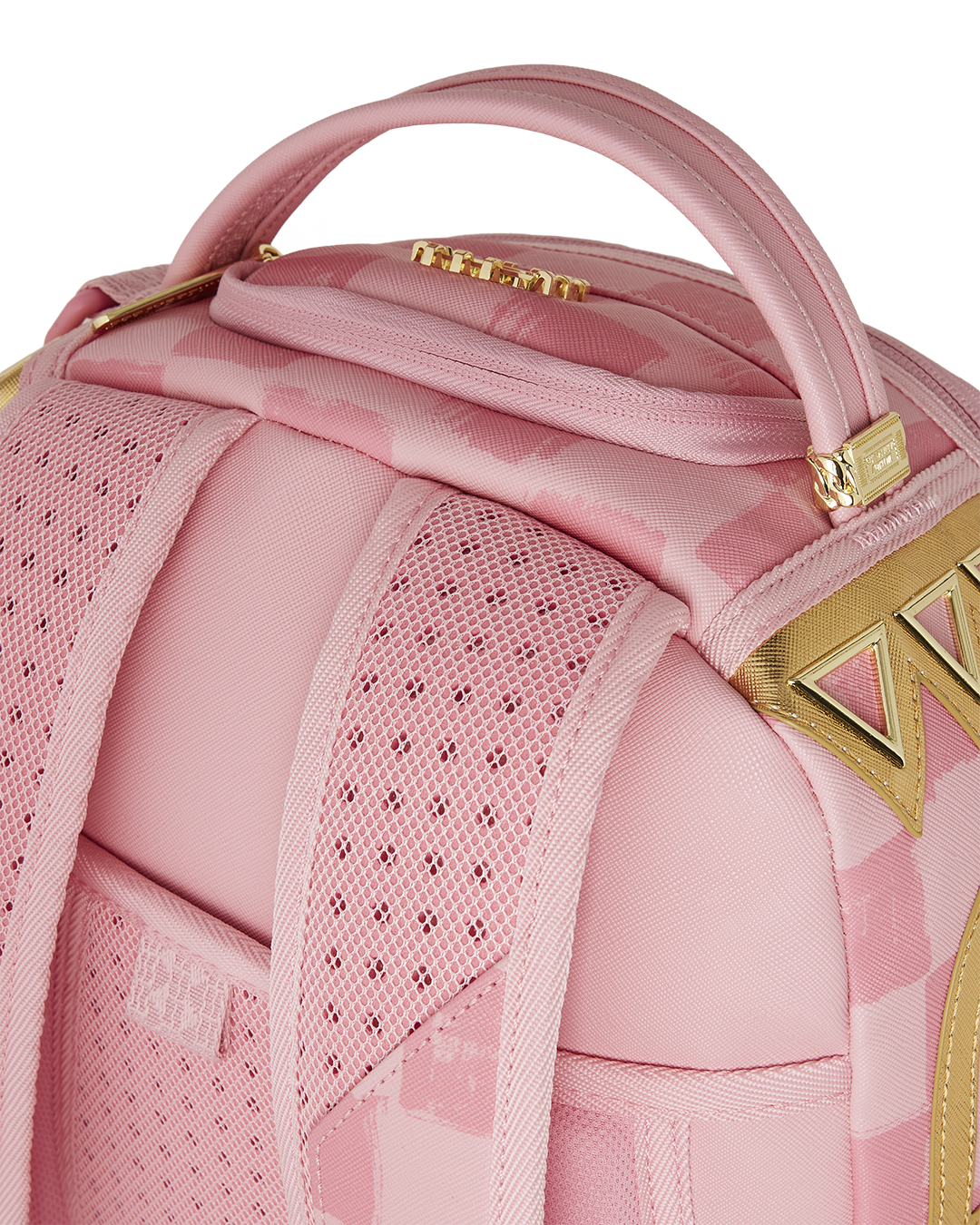 African Intelligence backpack with Sandflower collaboration design, front view showing zipper pockets