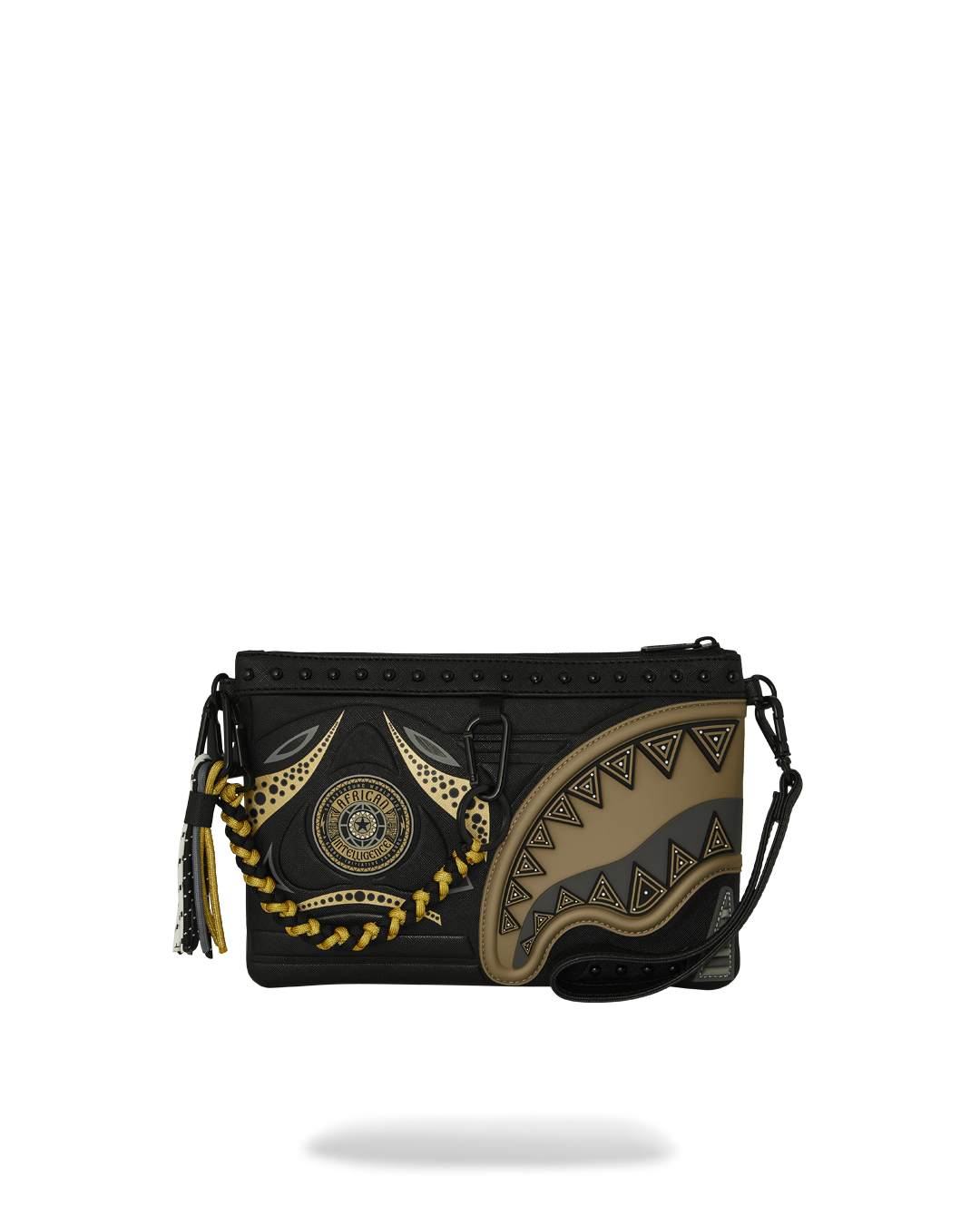 African Intelligence clutch with wristlet strap attached for versatile wear