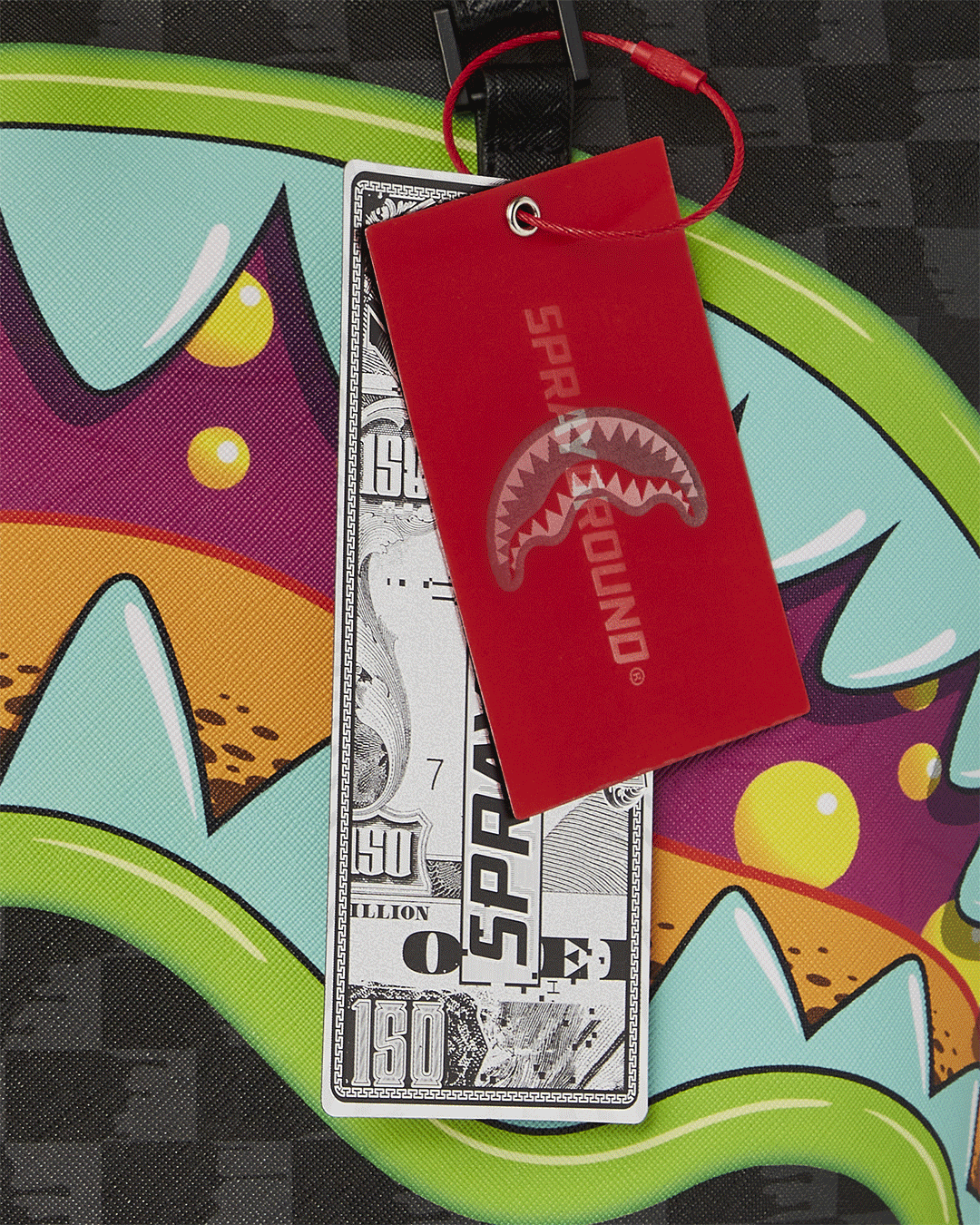 Close-up of the tote bags durable faux leather fabric and metal hardware