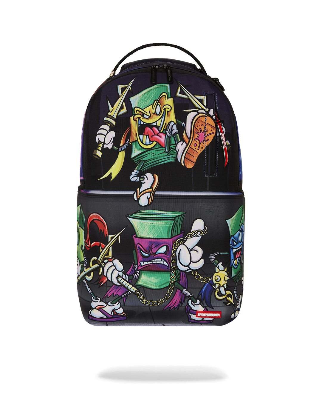 Front view of the eco-friendly ninja backpack showcasing its stylish design.