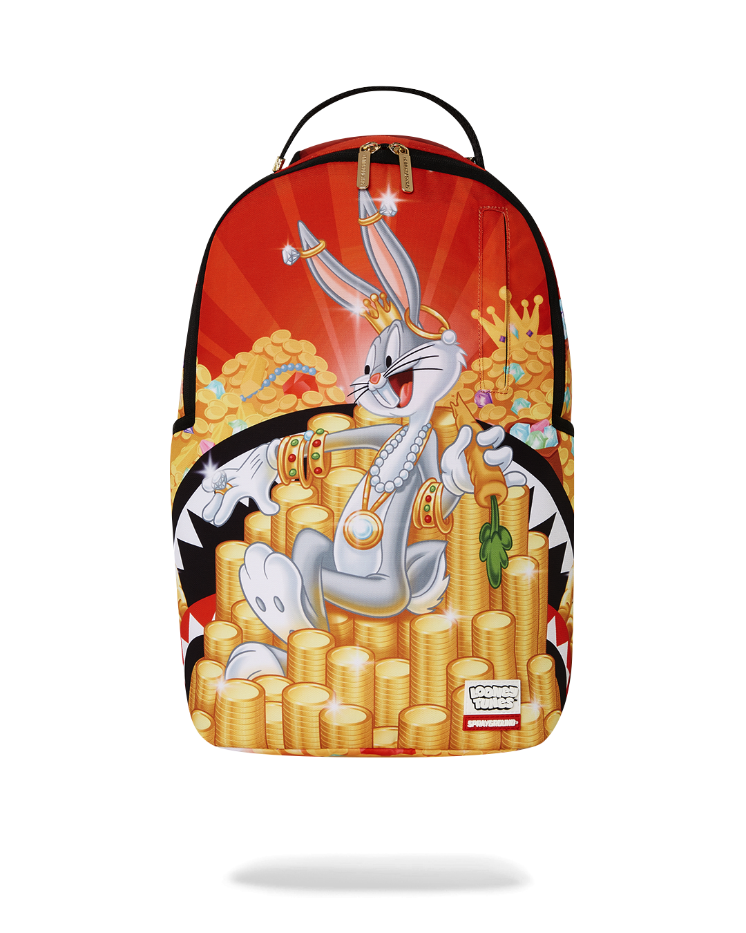 Front view of Bugs Bunny backpack with stylish design and multiple pockets.