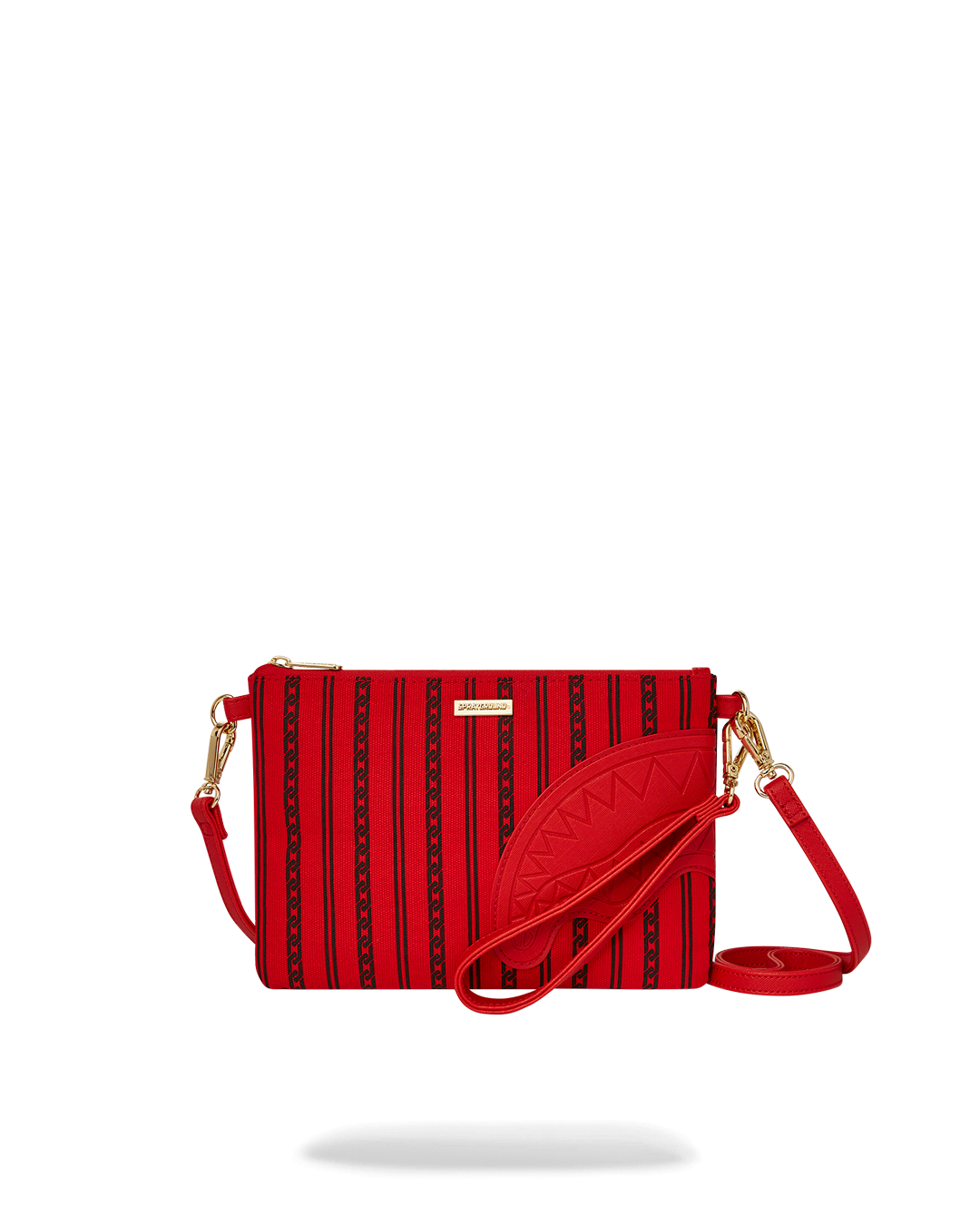 Crossbody pouch bag with removable wristlet clutch, showcasing its convertible design.