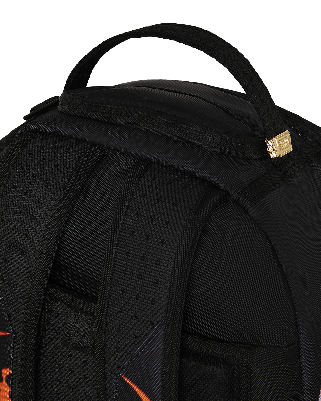 Front view of the leather laptop backpack showcasing stylish design and gold zippers.