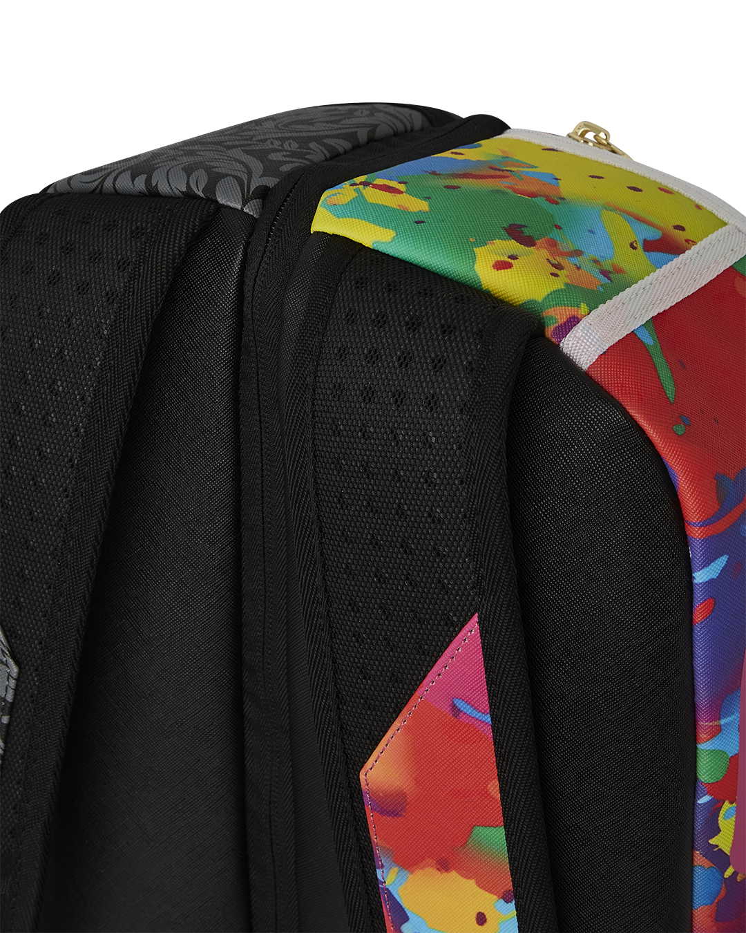 Chaos Twins faux leather backpack worn as one piece, showcasing adjustable straps and front pocket