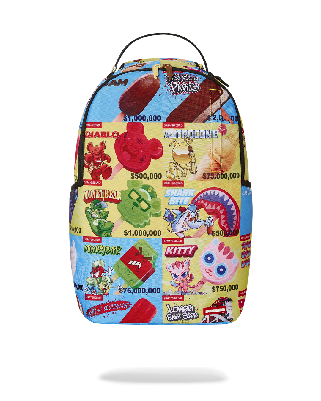 Sprayground backpack open, showcasing velour laptop compartment and organizer pockets