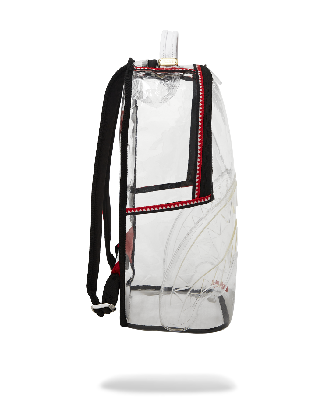 Side view of PVC backpack with adjustable straps and mesh padding
