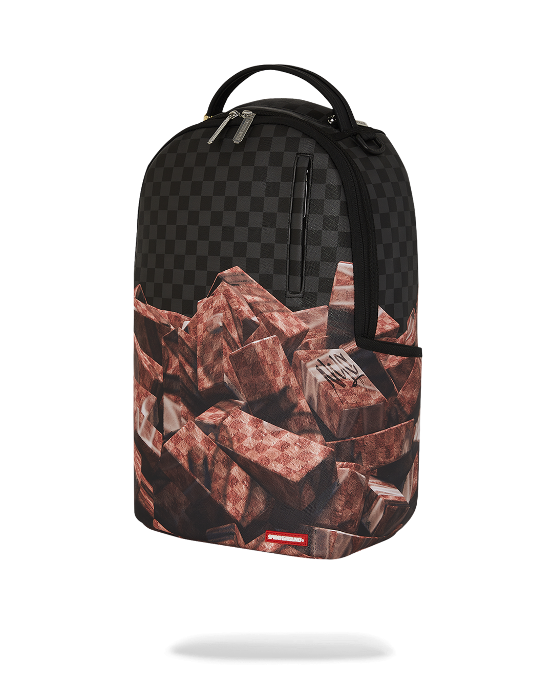 Back view of ergonomic black leather backpack with adjustable straps.