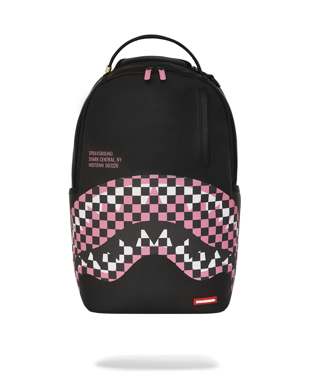 Shark Central faux leather backpack worn by a man in a city
