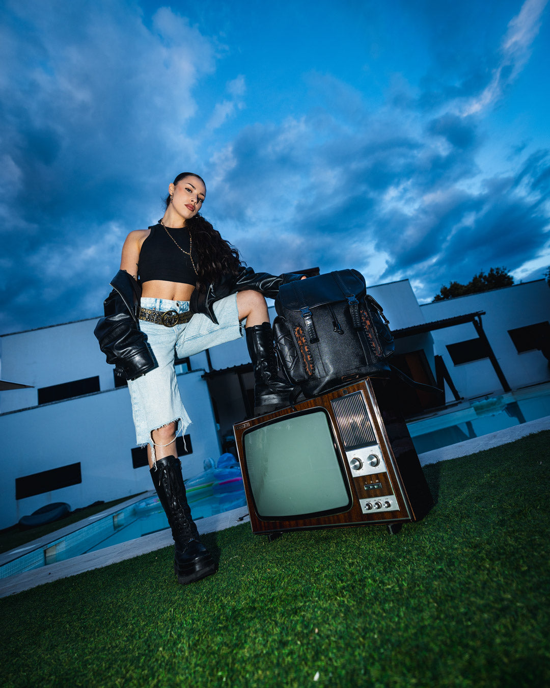Monte Carlo backpack in royal blue, showcasing sharkmouth detailing and side pockets