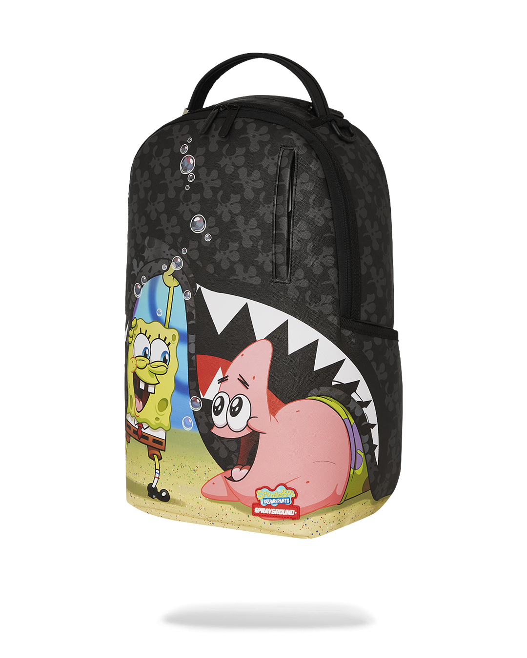Interior view of the SpongeBob backpack with velour laptop compartment.