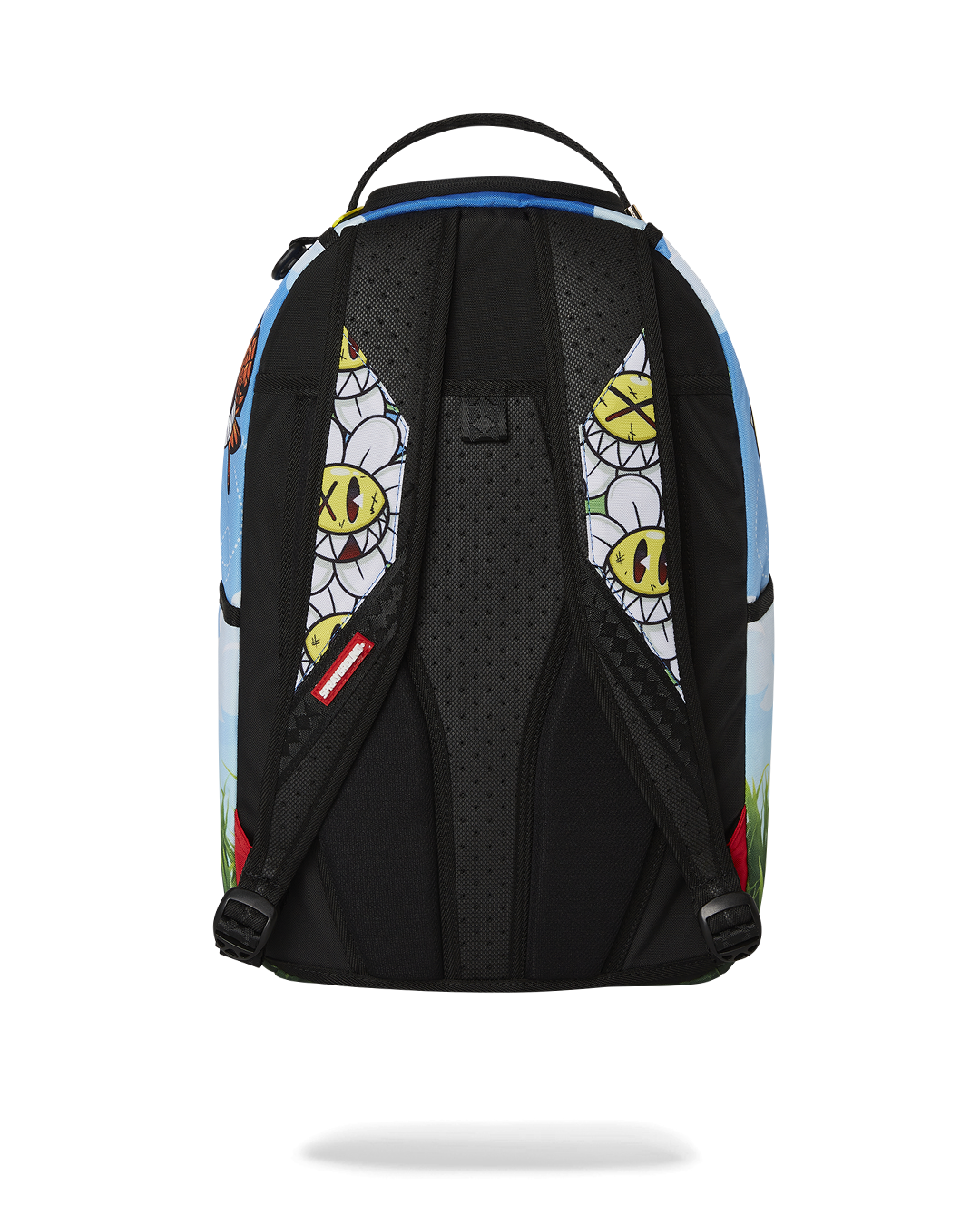 Sprayground Crazy Daisy Backpack with daisies and clear front pocket
