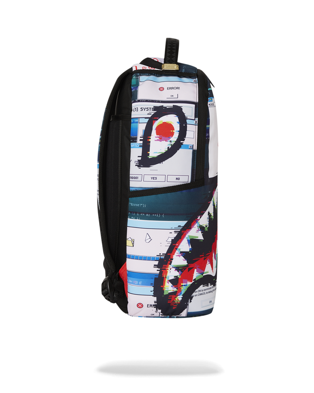 Side view showcasing the mesh organizer pocket of the luxury backpack.