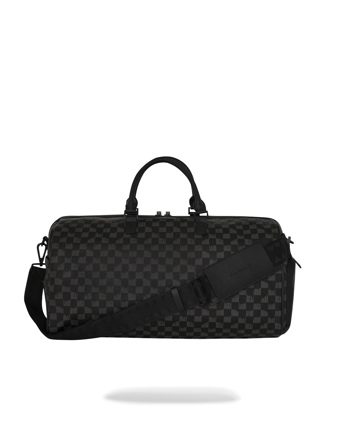 Leather Sharks in Paris ThunderDrip duffle bag with sharkmouth design and gold zippers