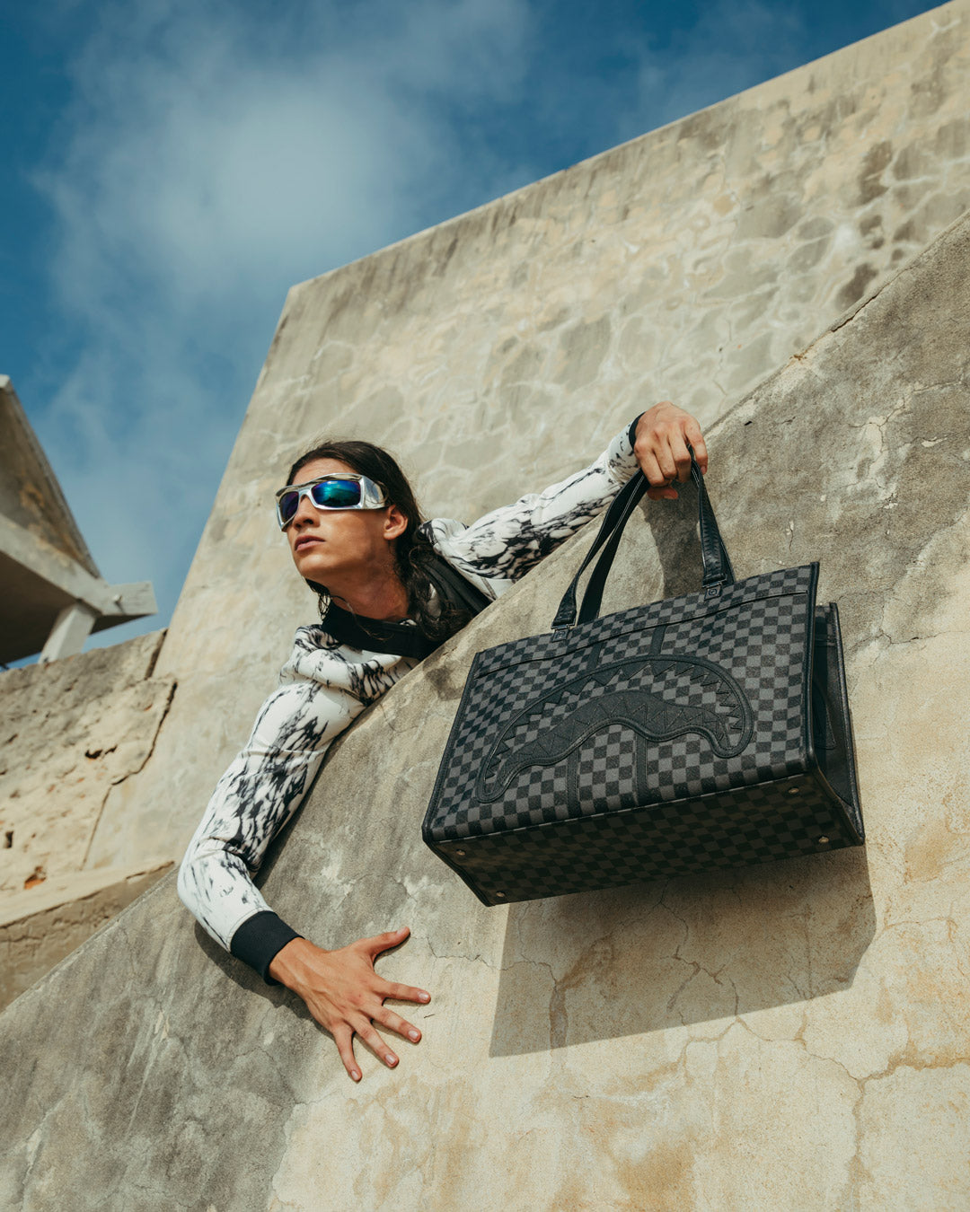 Interior view of Midnight Chateau tote bag showcasing zipper pocket and cellphone holder.