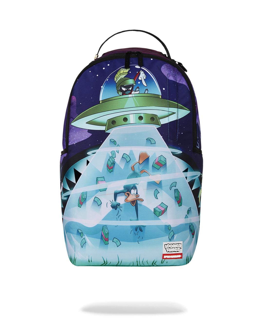 Front-facing cartoon backpack design featuring Marvin the Martian artwork
