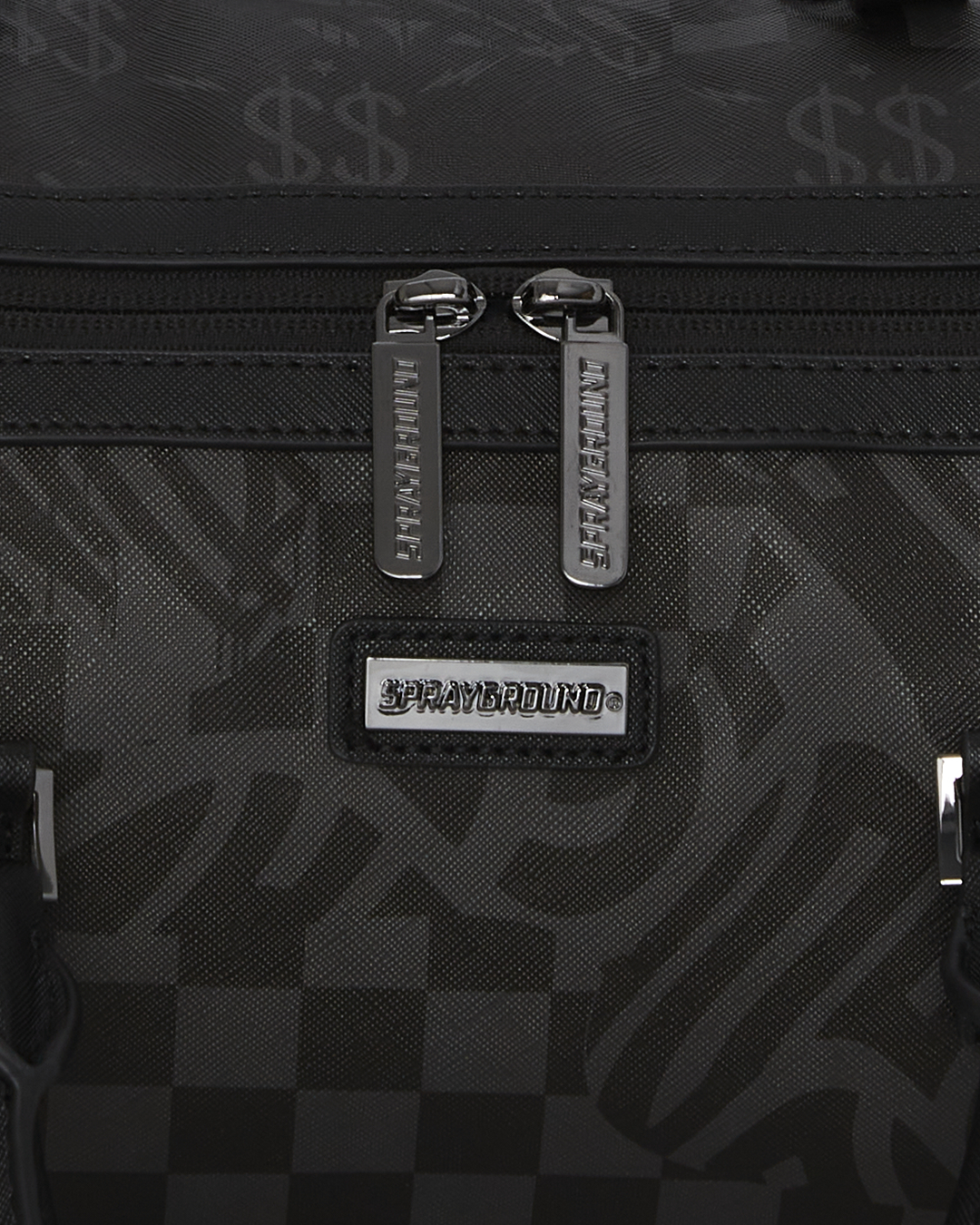 Open interior of the mini duffle bag showcasing its zip pocket and spacious design.