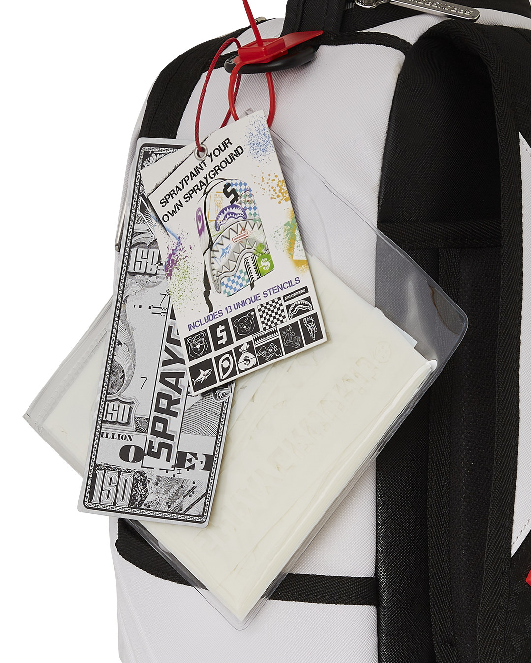 Side view of designer bag showing pockets and ergonomic straps