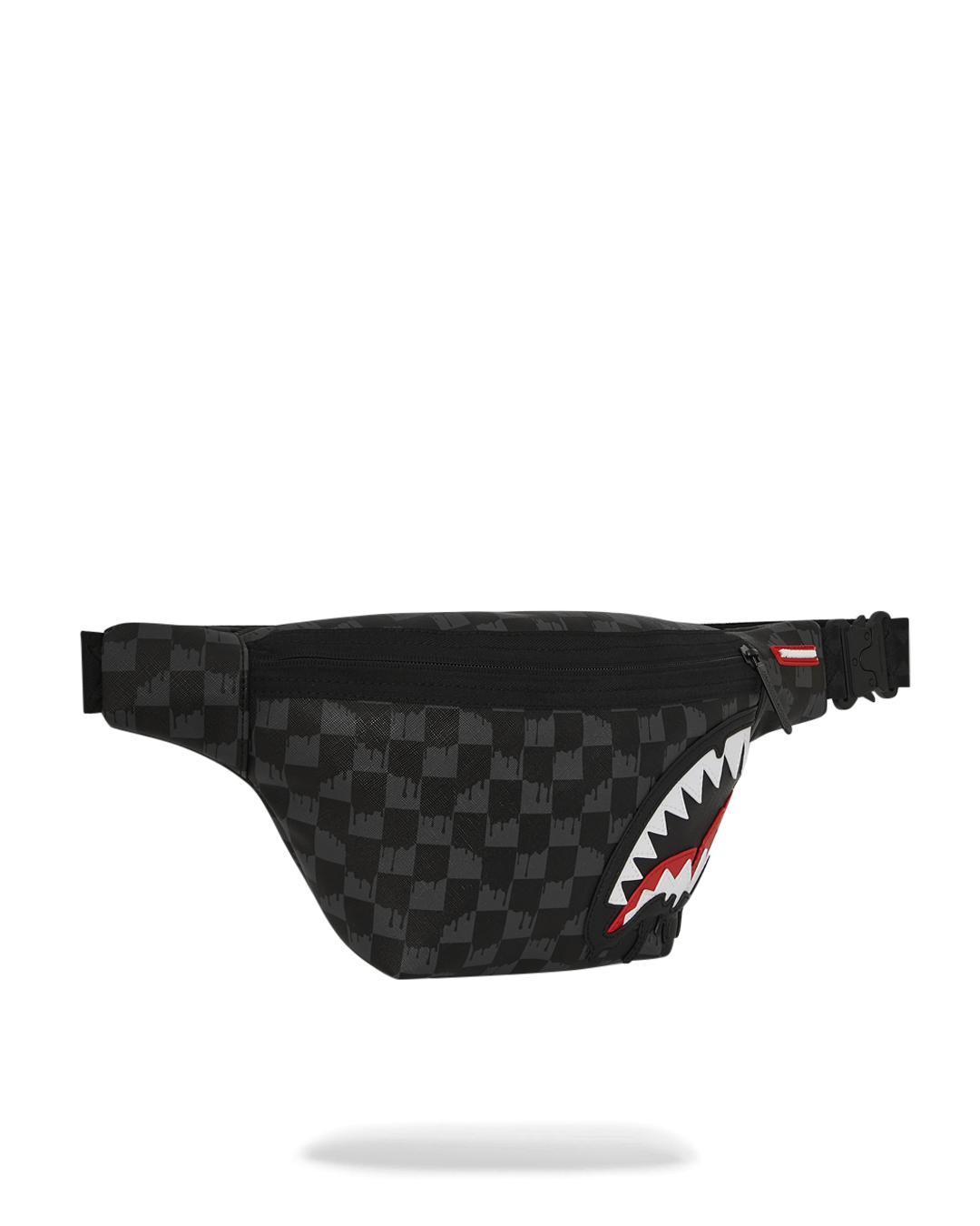 Unique cut and sew drippy sharkmouth design on the leather bag.