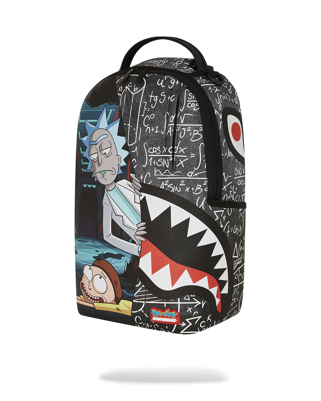 Side view of clear sprayground backpack featuring adjustable straps and gold zippers.