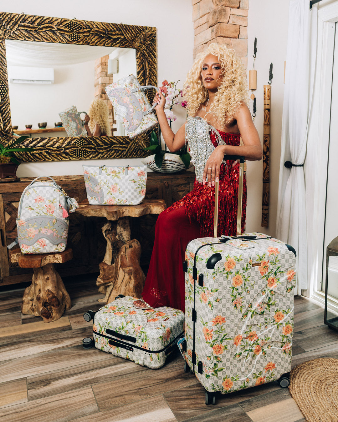 African Intelligence carry-on luggage front view with shark design