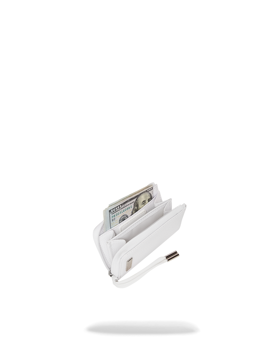Sharkmouth Reflective Mens Wallet front view, showcasing the embossed silver foil lettering