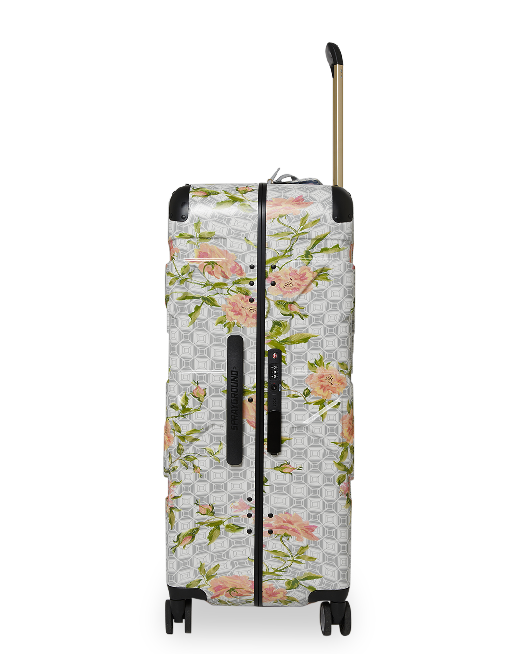 Interior view showing multiple pockets and compression straps in full size luggage