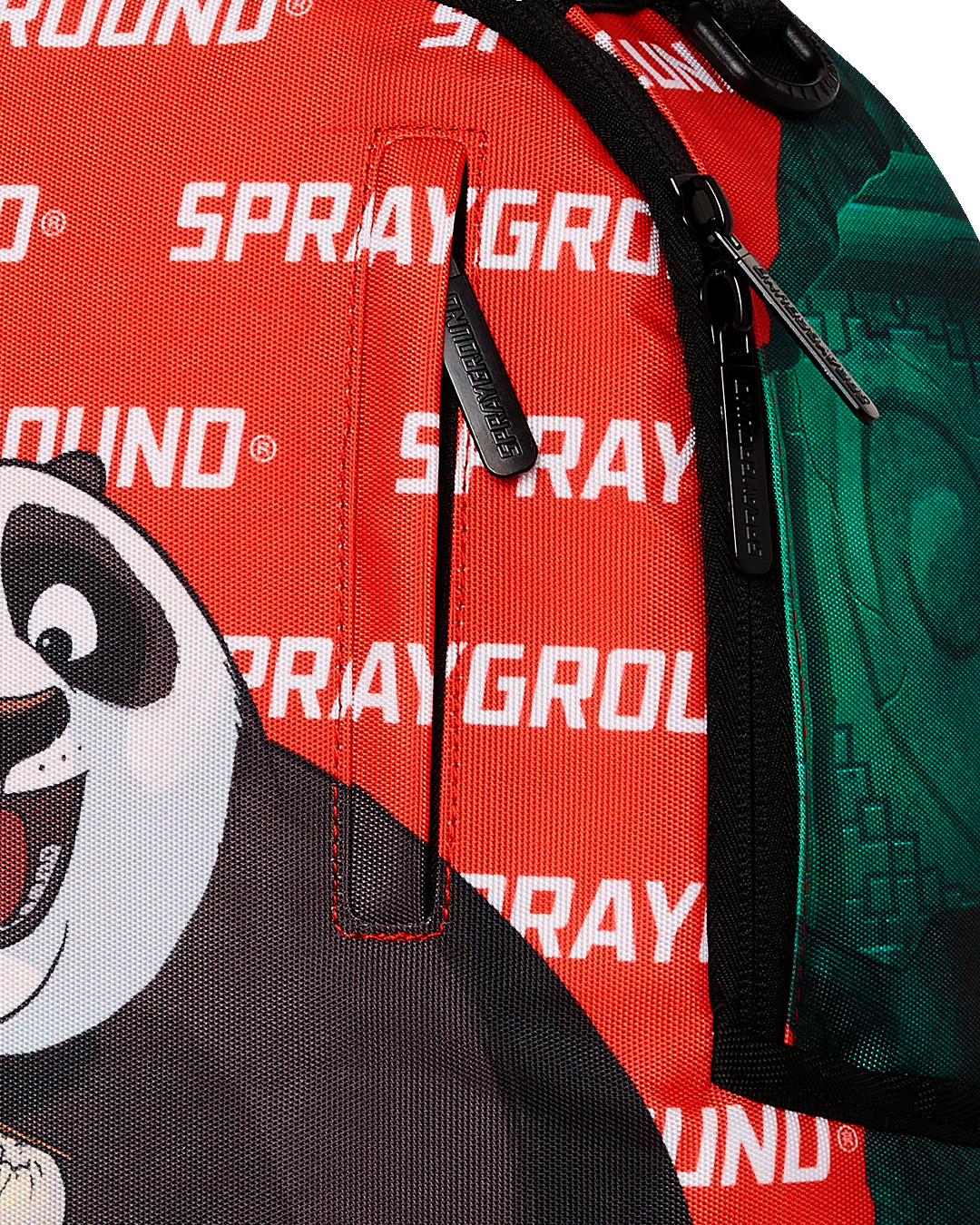 Clear Sprayground backpack displaying vibrant Kung Fu Panda design.