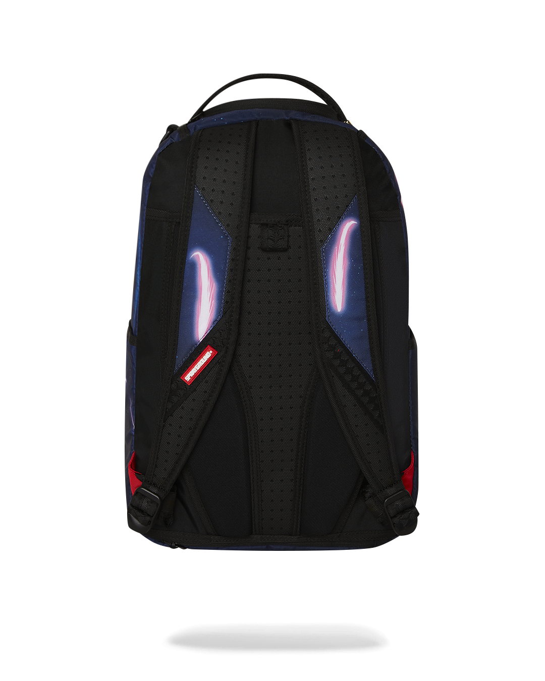 Front view of Gundam DLXR laptop backpack showing gold zippers and front pocket.