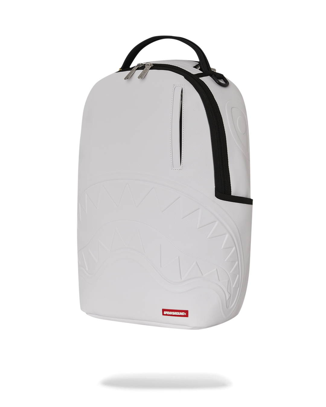 Side view of designer bag showing pockets and ergonomic straps