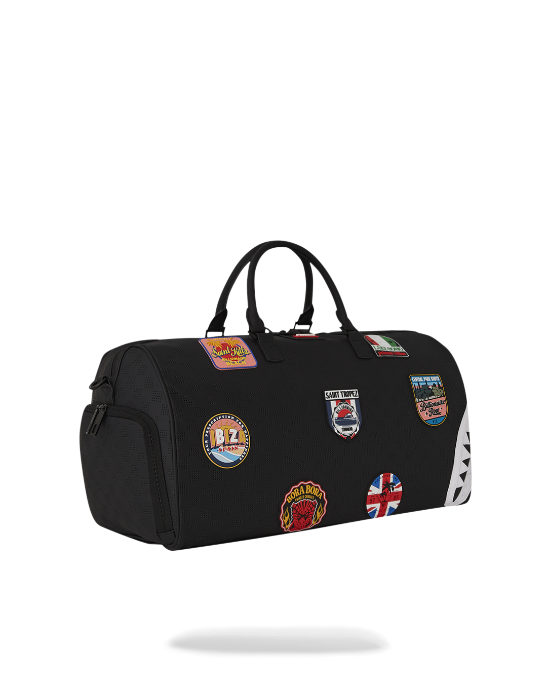 Close-up of the perforated PVC and rubber patches on the travel bag