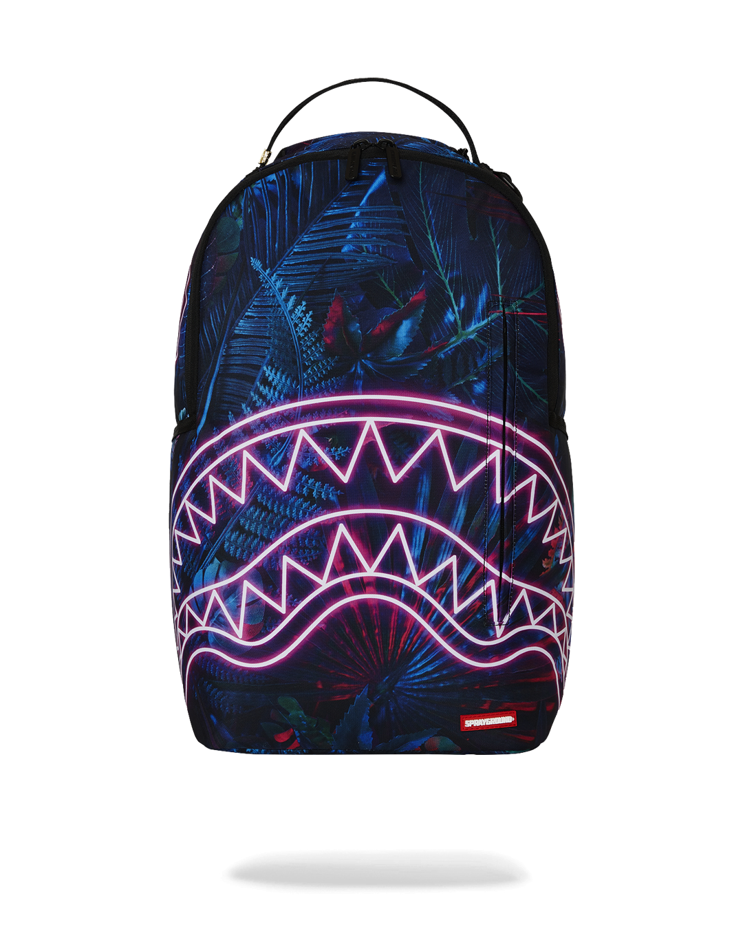 Midnight Rave DLXR backpack worn over shoulders, showcasing side pockets and sleek design