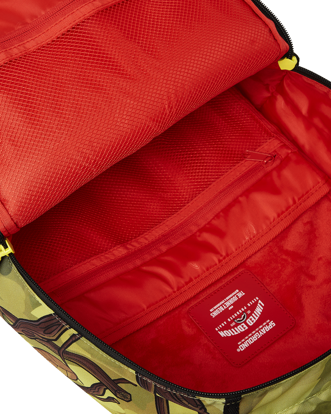 Side profile of cartoon backpack with padded straps, perfect for airport navigation.