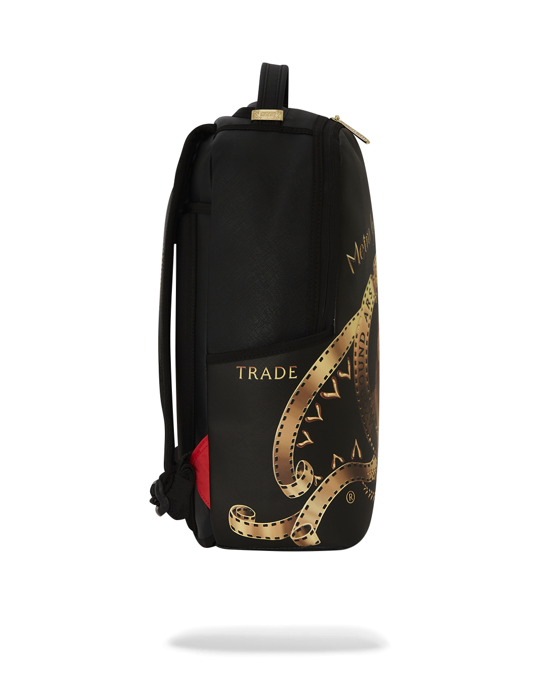 Top-down angle highlighting velour compartments and mesh-padded straps