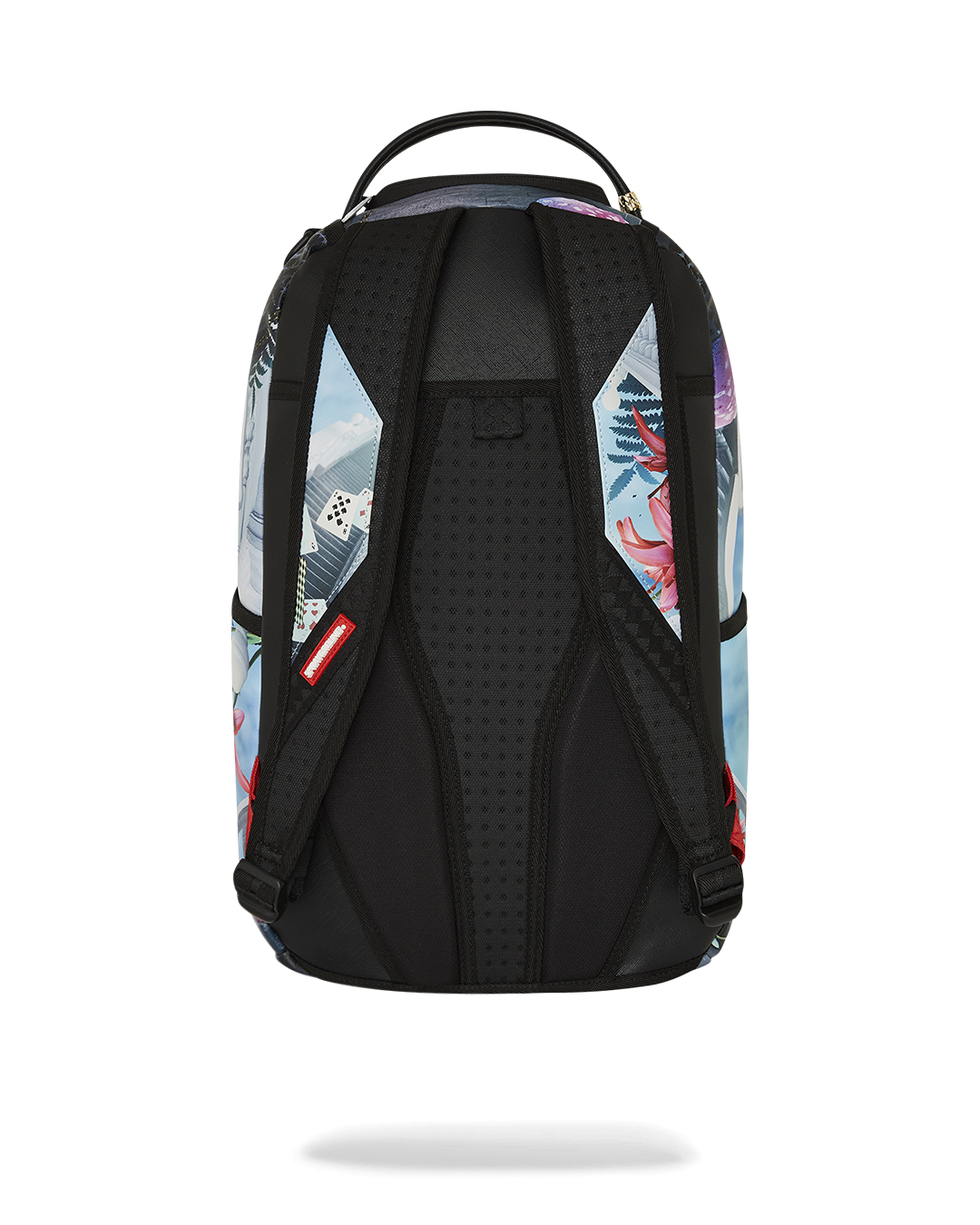 Side view showing water-resistant faux leather material and ergonomic straps of the backpack