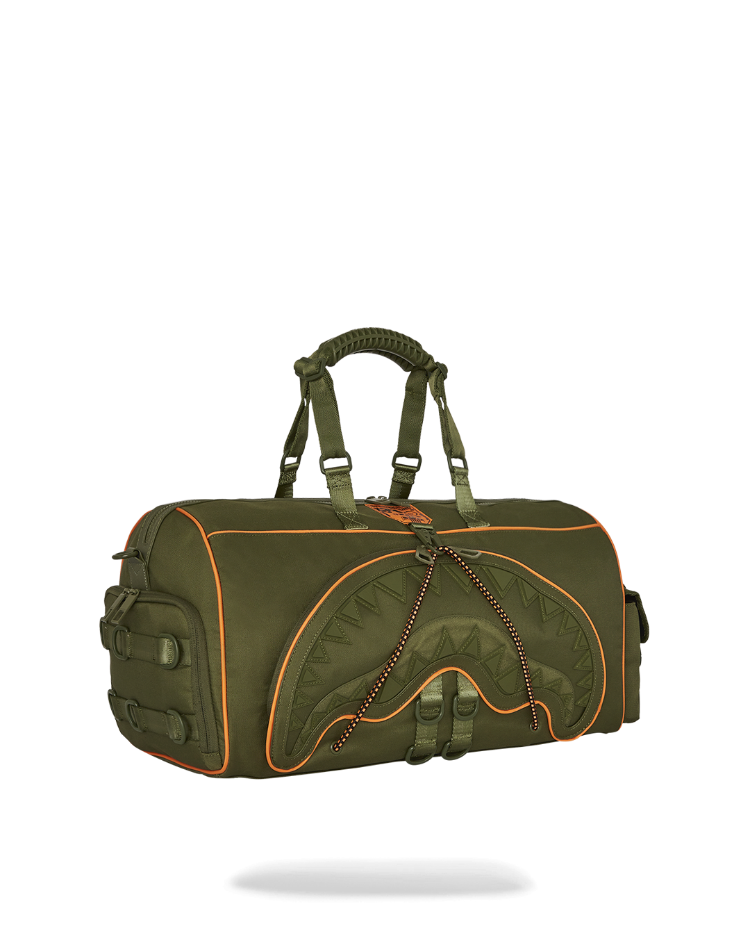 Tactical Shark Squad Duffle Bag with adjustable straps displayed outdoors.