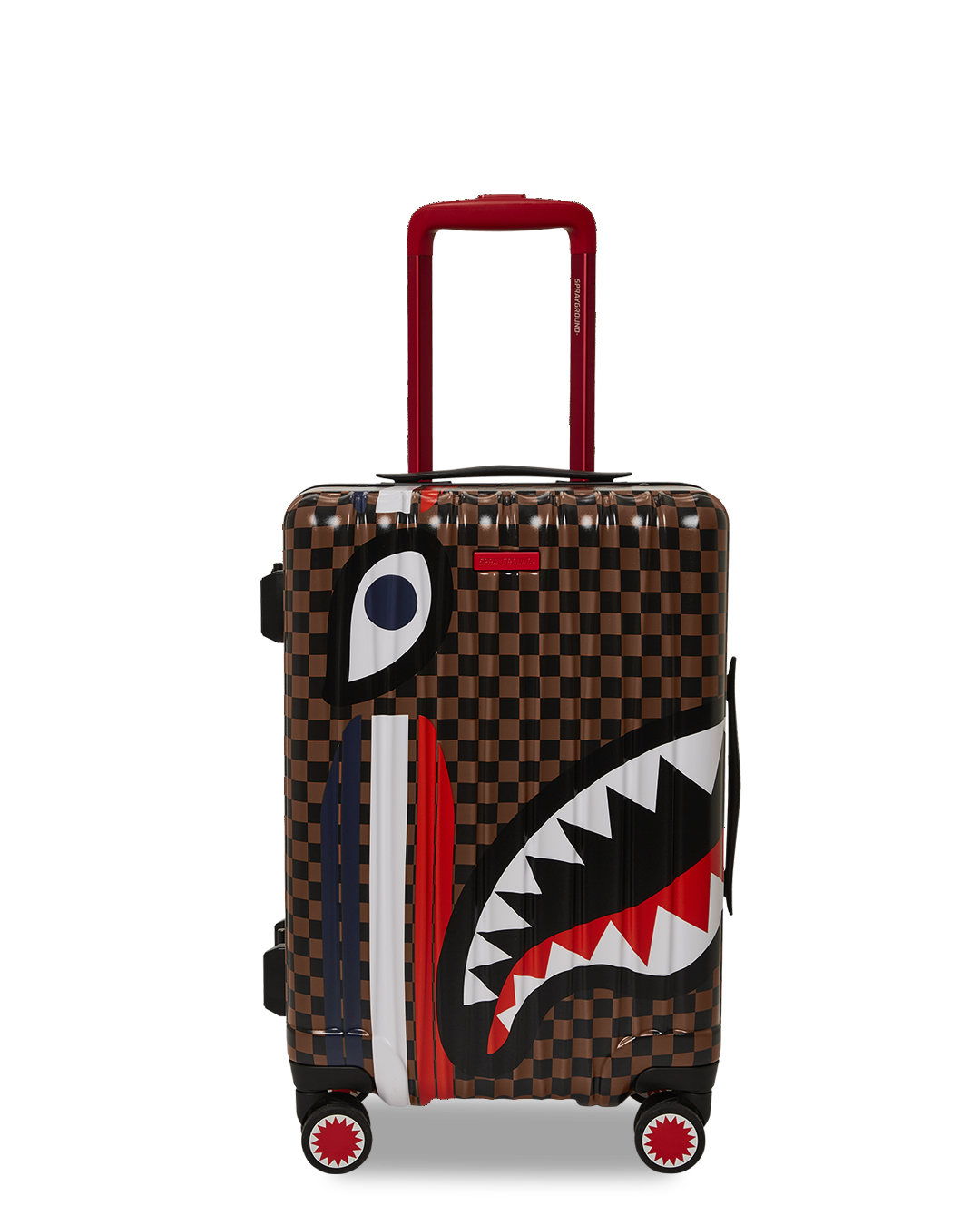Interior view of carry-on luggage hard shell featuring organizational pockets