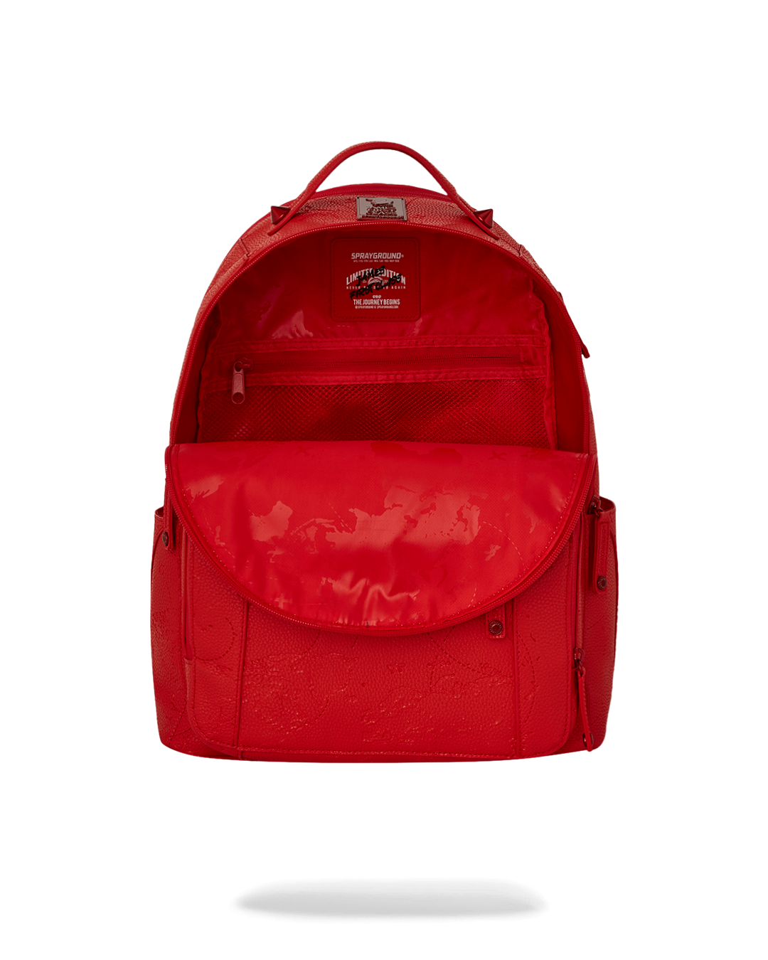 Back view showing ergonomic mesh padding on the ruby red Chateau backpack