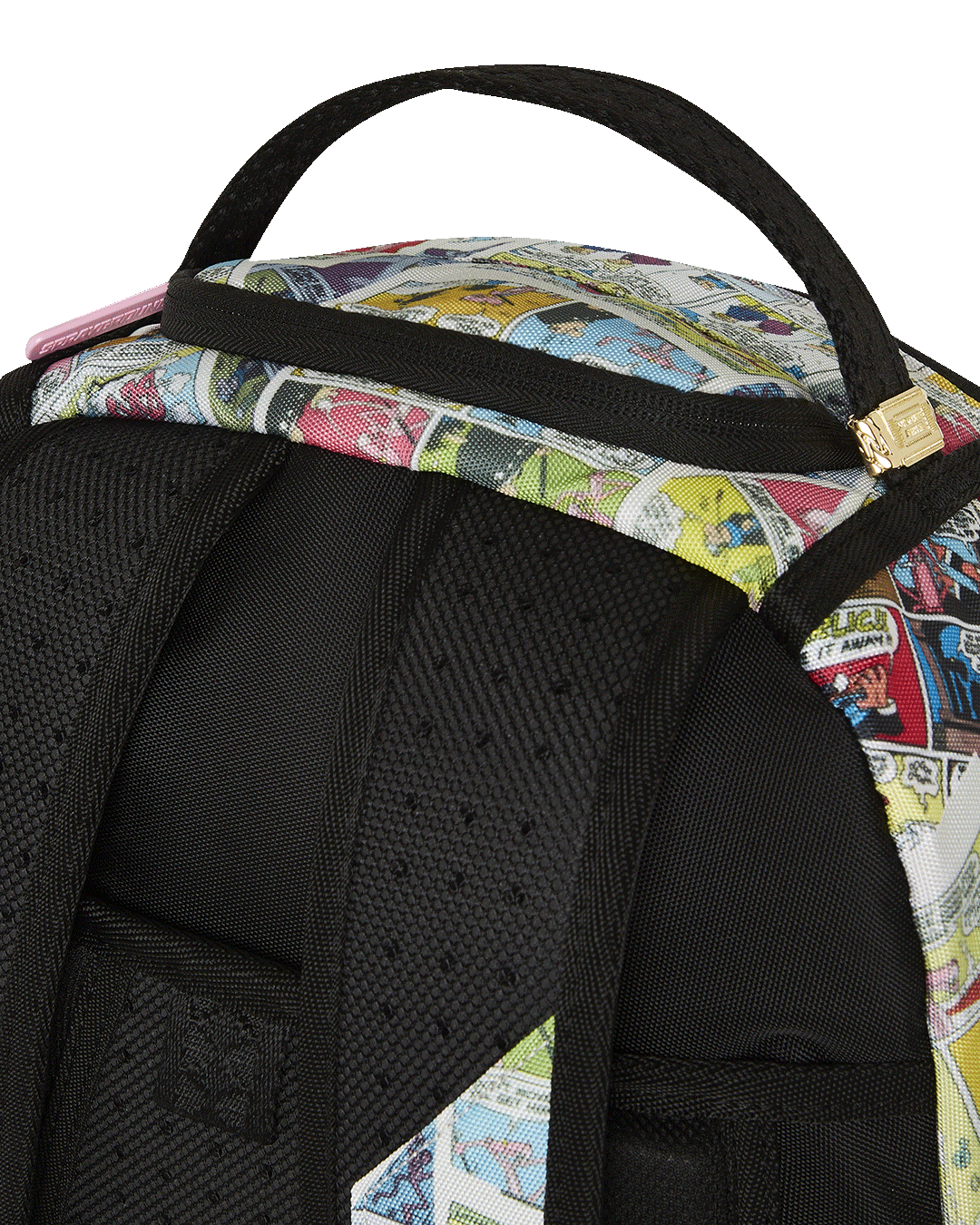 Pink Panther Gallery DLXR backpack with unique sharkmouth design and gold zippers
