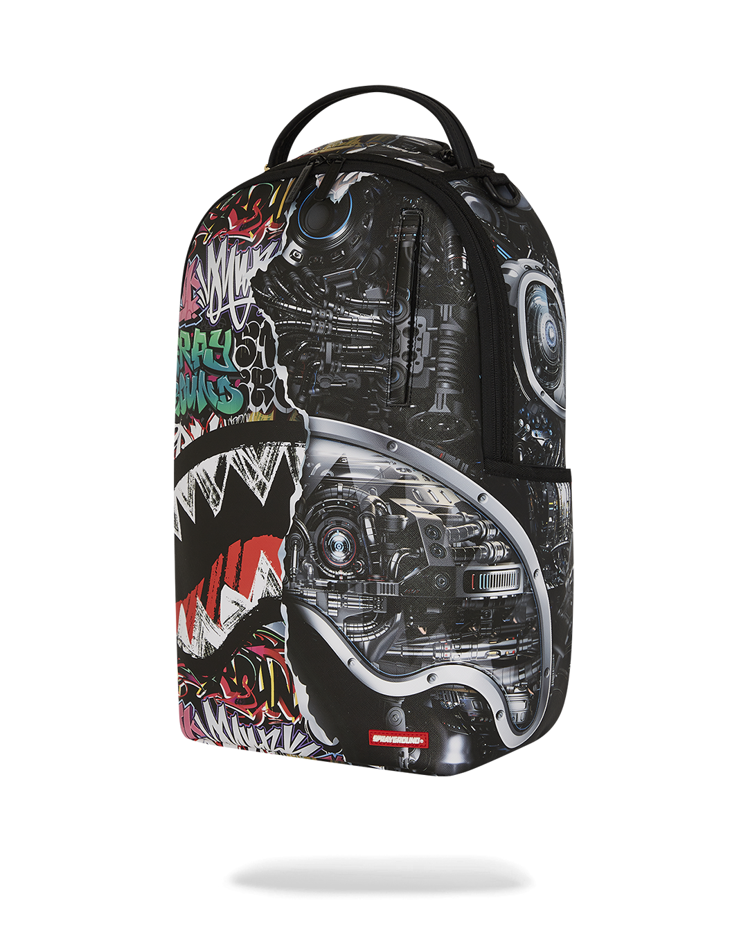 Urban Luxe faux leather backpack showing front view with gold zippers.