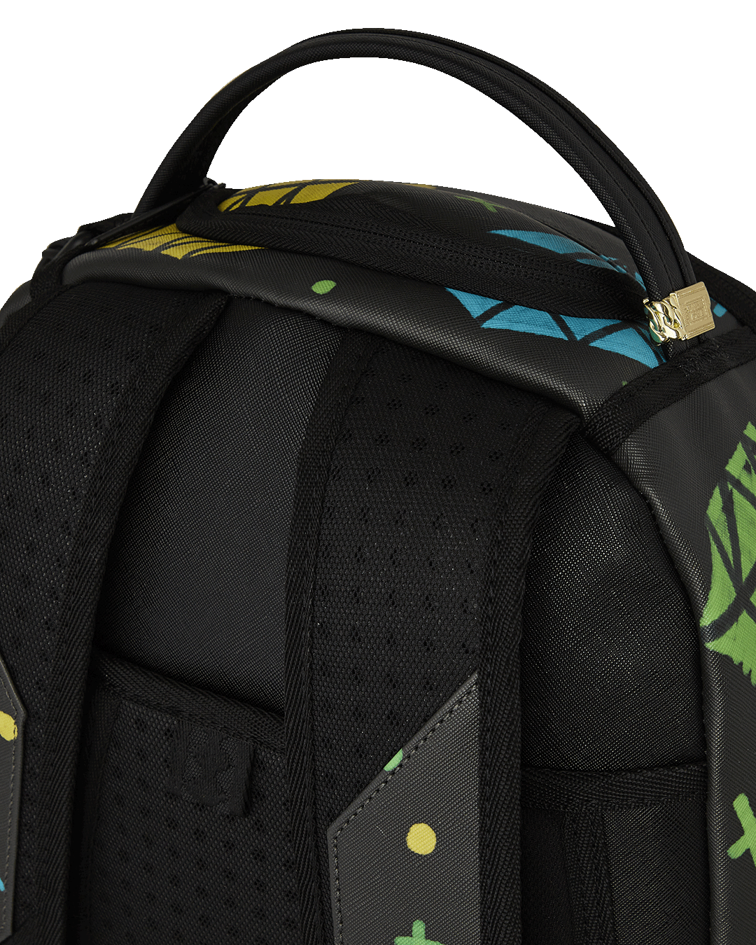 Close-up of Sky Full of Dreams DLXV backpack’s faux leather texture and gold zippers