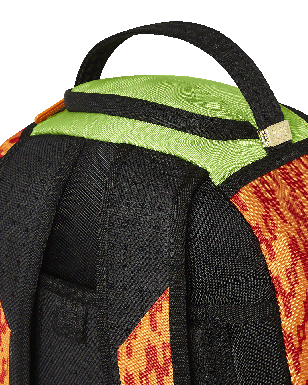 Front view of the sprayground nickelodeon backpack showing bold character graphics.