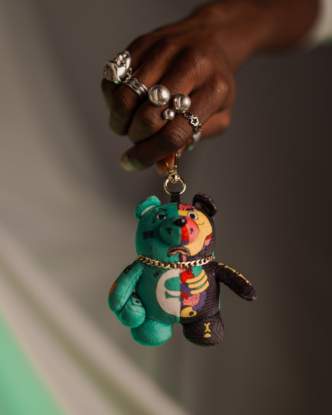 X-Ray Skeleton Plush Bear Keychain showcasing its playful design.