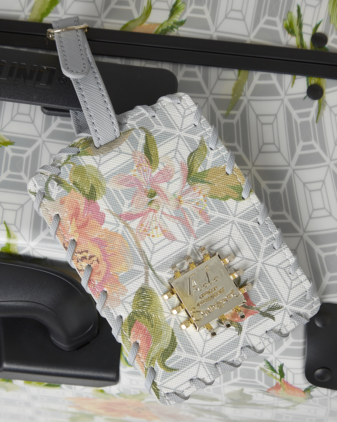 Interior view showing multiple pockets and compression straps in full size luggage