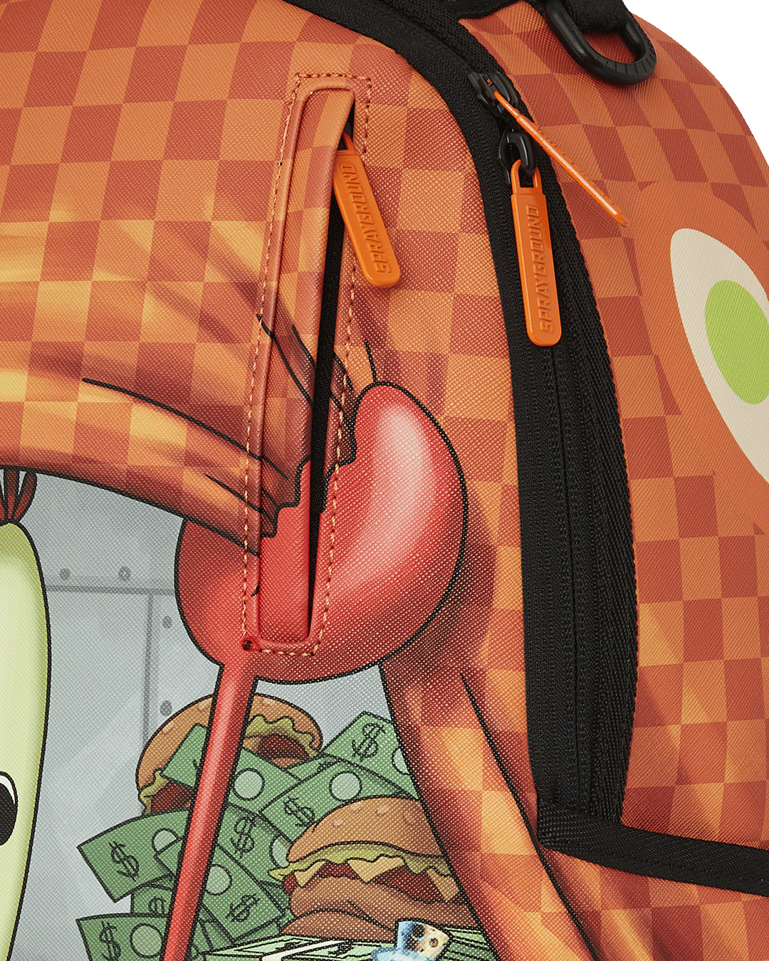 Interior of SpongeBob backpack with laptop and organizer pockets