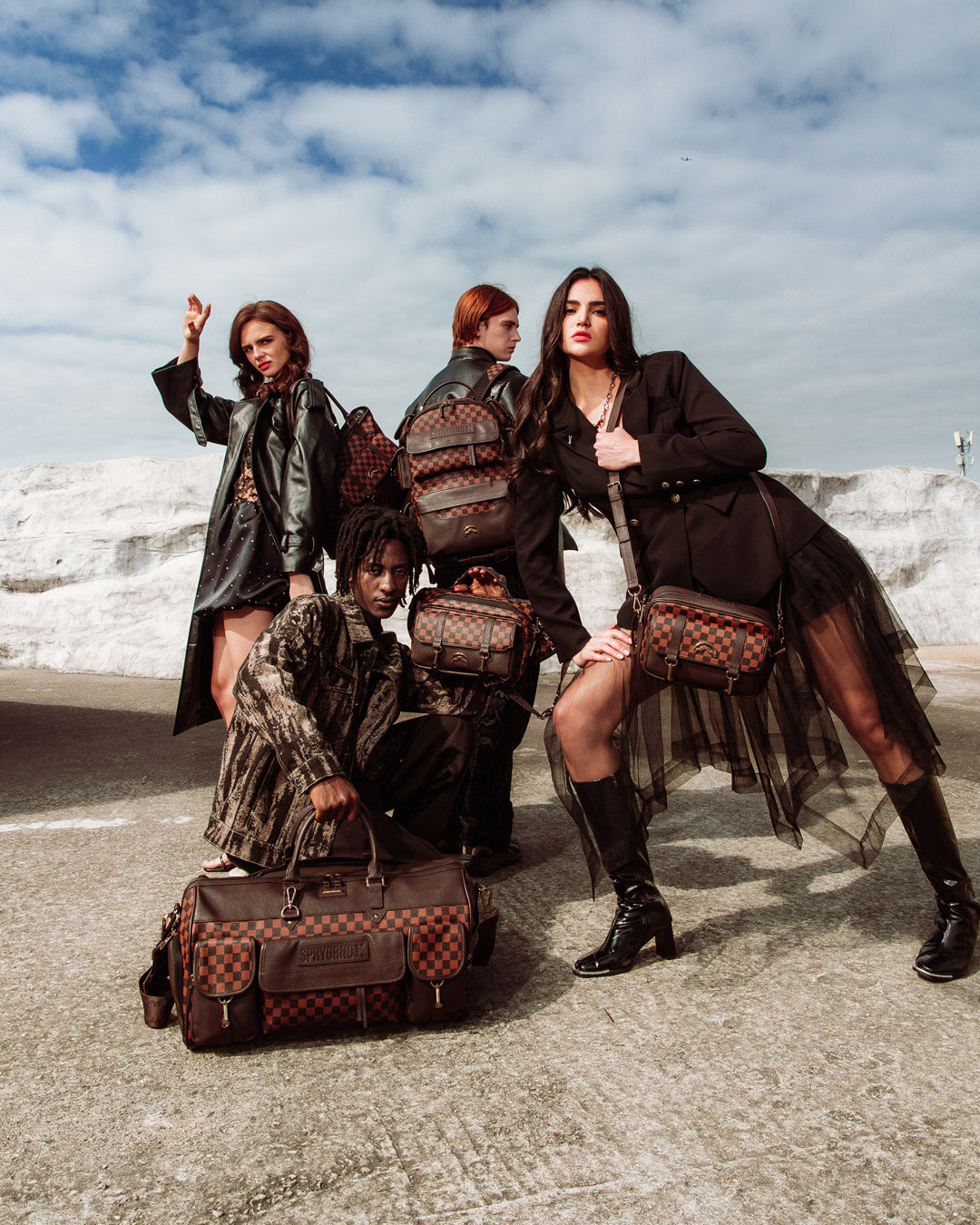 Model wearing the leather crossbody bag during outdoor travel