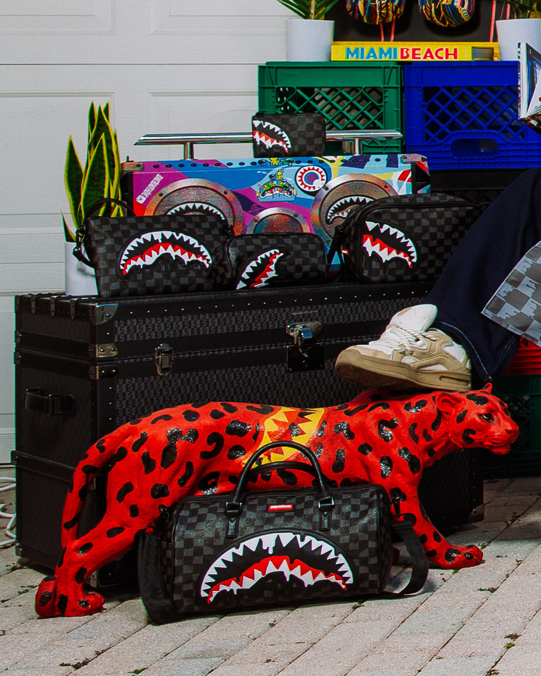 Front view of the ThunderDrip Shark Wallet with sharkmouth design and elastic closure