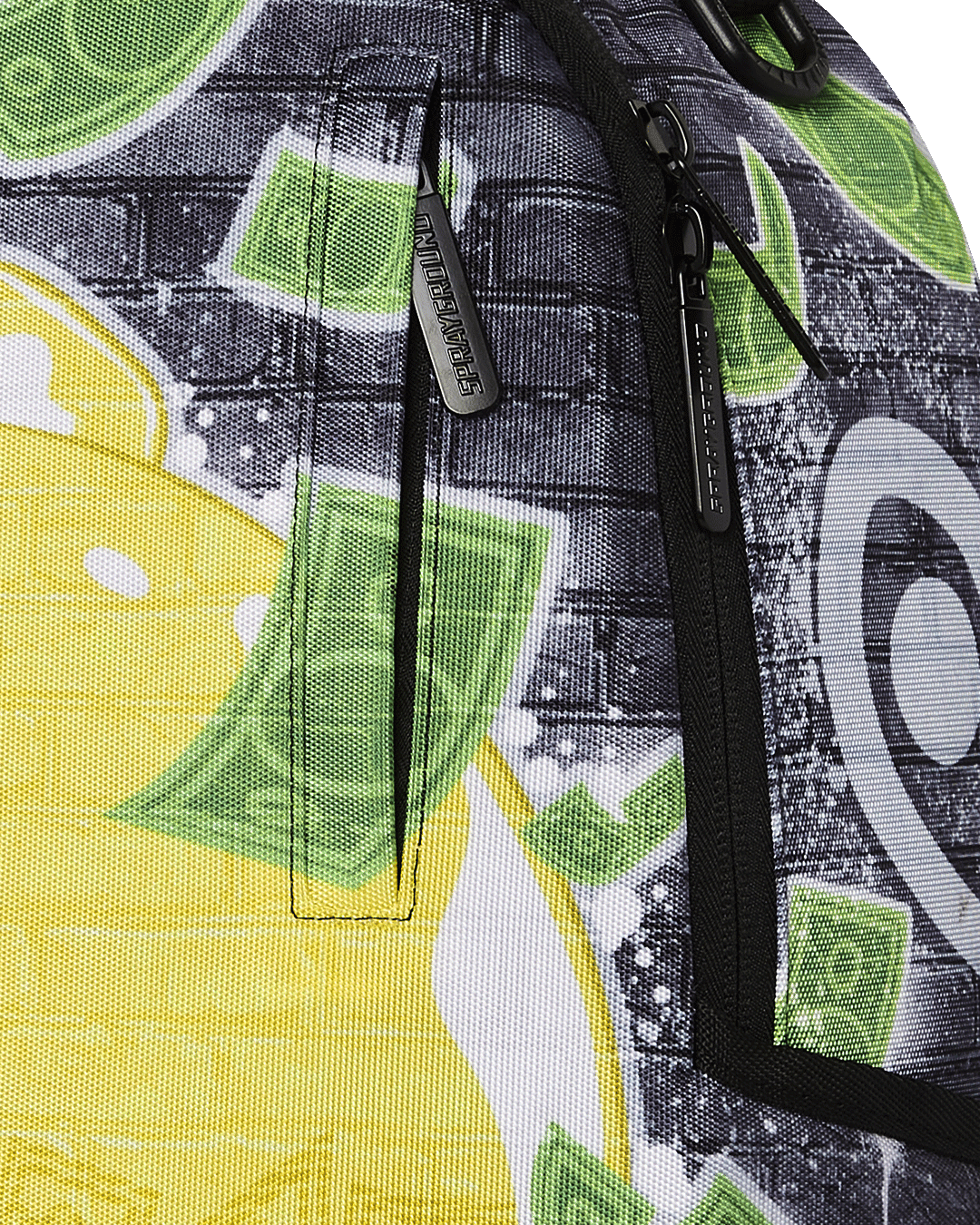 Front view of the Squid Game collaboration large stacks backpack with gold zippers