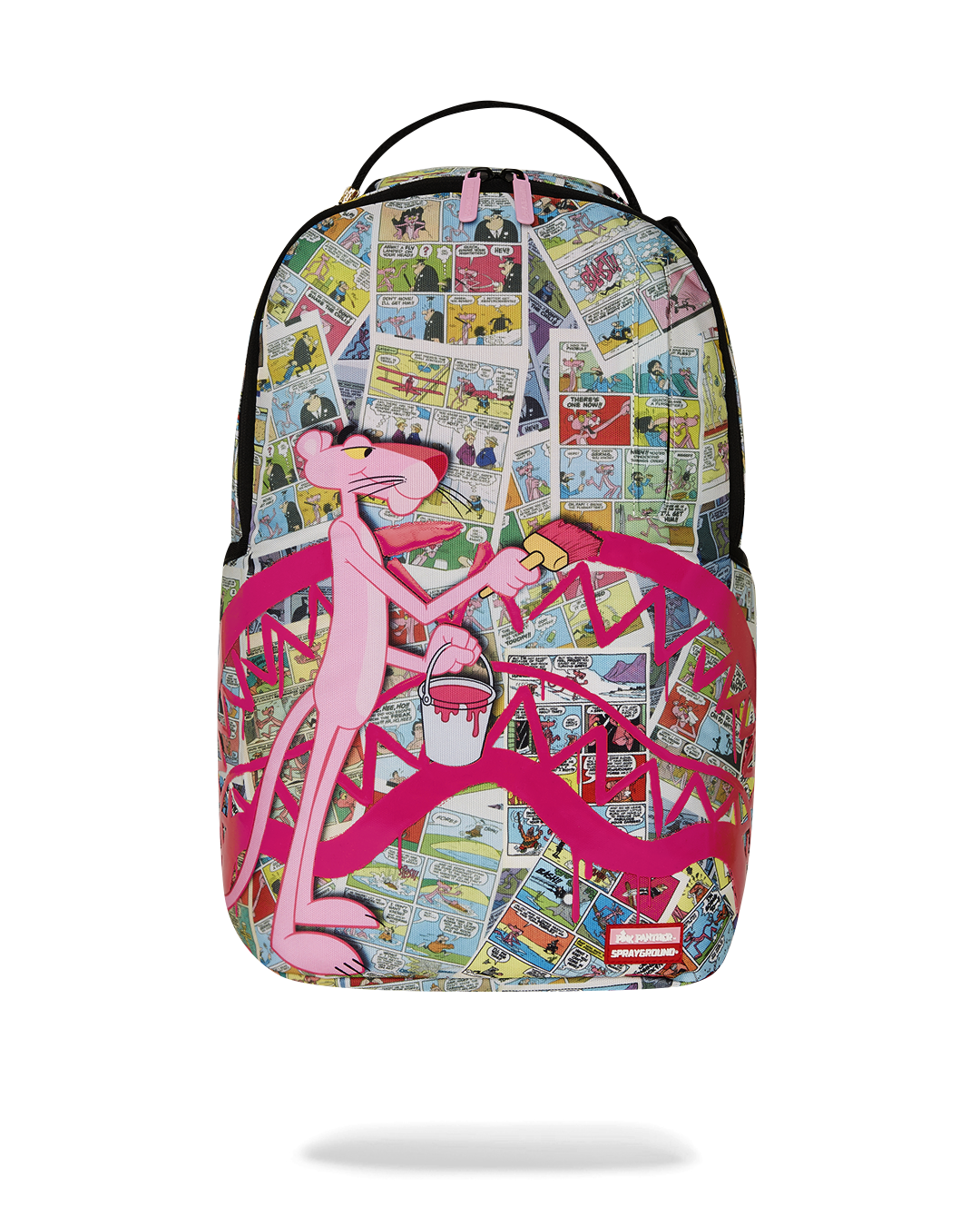 Pink Panther Gallery DLXR backpack with unique sharkmouth design and gold zippers
