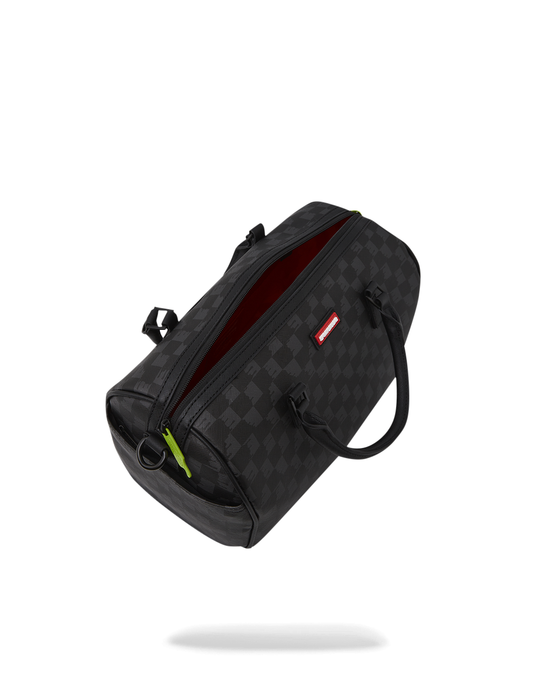Side view of the mini duffle purse showcasing water-resistant fabric and compact design